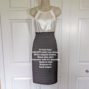 34" bust XSCAPE by Joanna Chen halter top dress, White shaped top, Made in USA